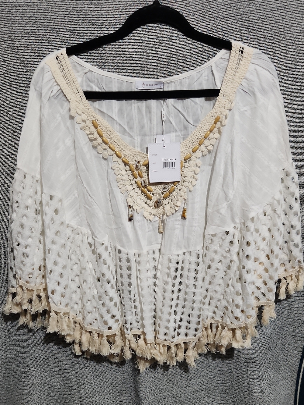Boho Embroidered Tassel Poncho Top